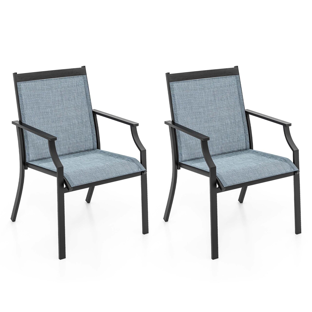 Costway 2 Piece Patio Dining Chairs Large Outdoor Chairs with Breathable Seat & Metal Frame Blue/Coffee/Grey/Red